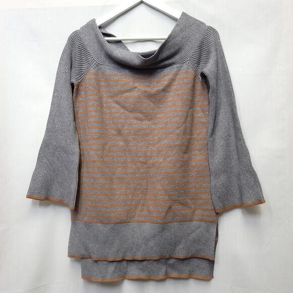 Anthropologie Sweaters - Anthropologie Elise Ribbed Tunic Size Small Gray Orange Stripe Off-the-Shoulder